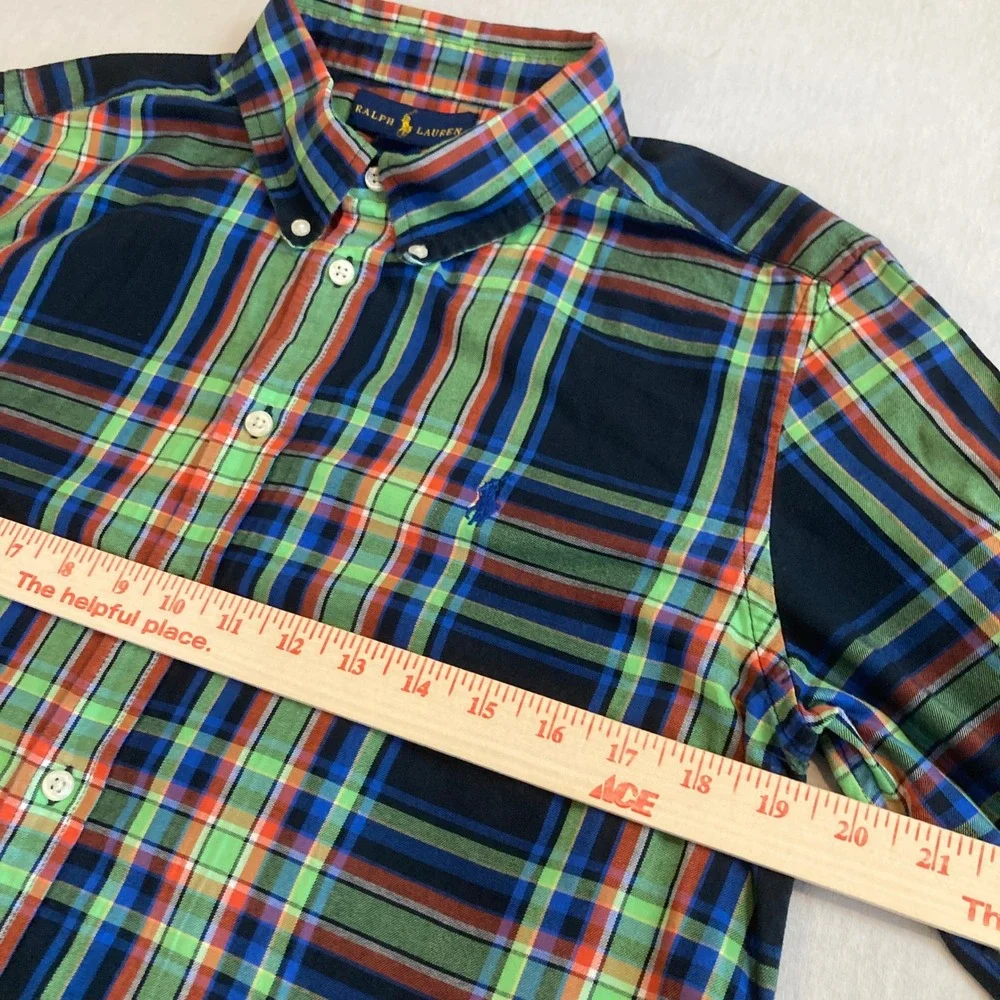 Ralph Lauren Boys XL 18-20 Plaid Button Down Shirt Green Blue Orange Long Sleeve